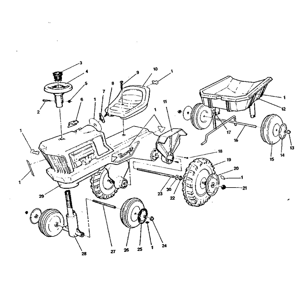 Replacement Parts Diagram and Parts List for PW6983  Power Wheels Ride-On Cars